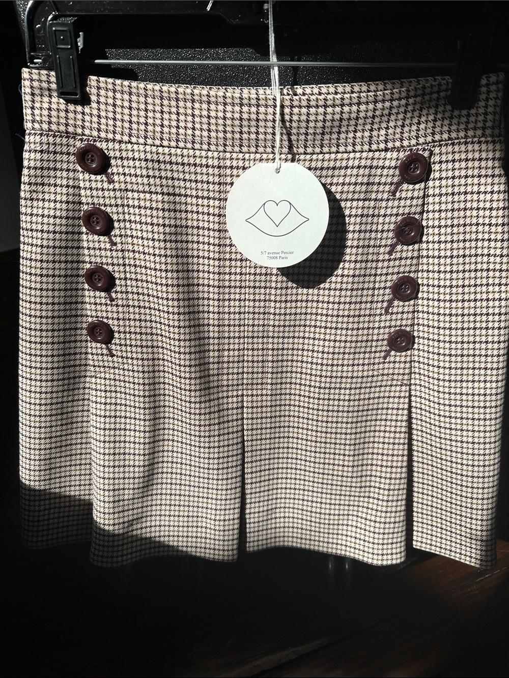 Women’s SeeByChloe Button-Front Mini Skirt - Beige with maroon green and gold